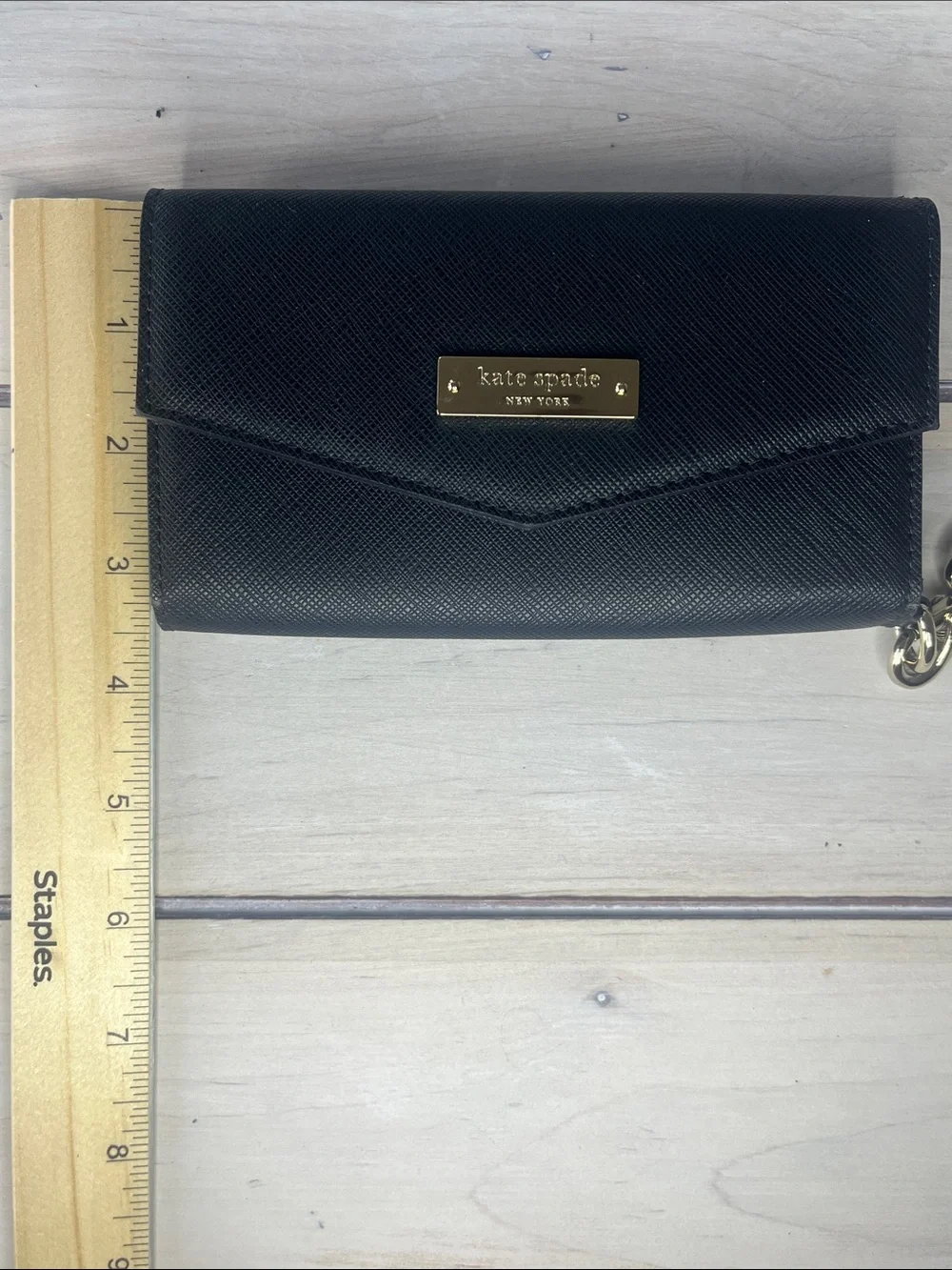 kate spade Black Saffiano Wristlet Clutch with Gold Plaque